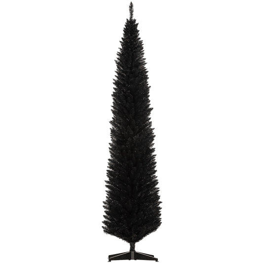 MegaMart 8ft Unlit Pencil Artificial Christmas Tree with Realistic Branches and 618 Tips, Plastic Base, Black