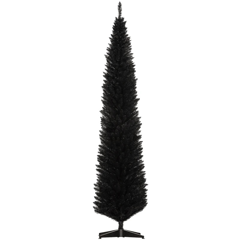 MegaMart 8ft Unlit Pencil Artificial Christmas Tree with Realistic Branches and 618 Tips, Plastic Base, Black