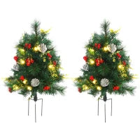 MegaMart 24in Christmas Tree 2-Pack Outdoor Pre-Lit Artificial Pine Cordless with 24 Warm White Lights and Stakes