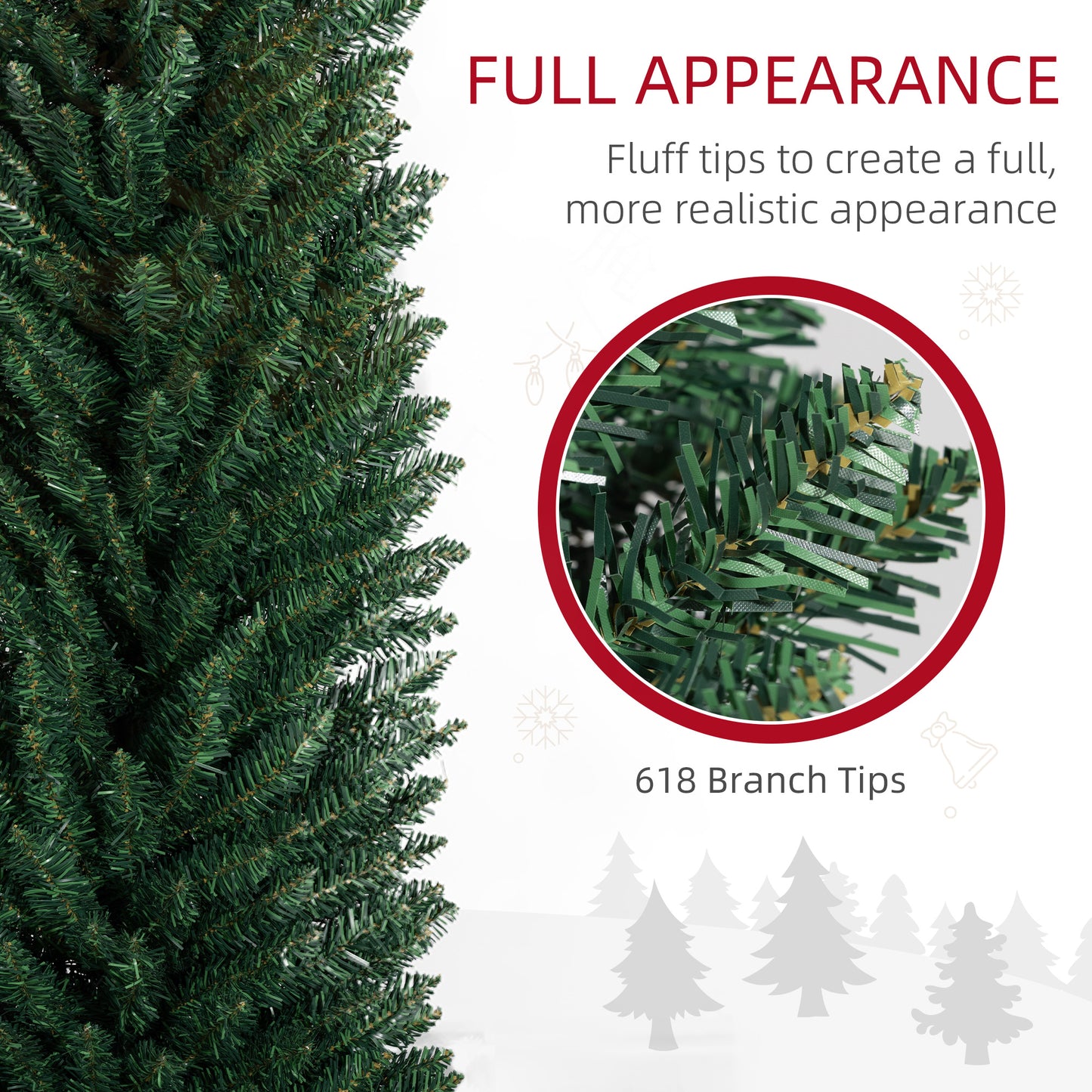 MegaMart 8ft Unlit Pencil Artificial Christmas Tree with Realistic Branches and 618 Tips, Plastic Base, Green