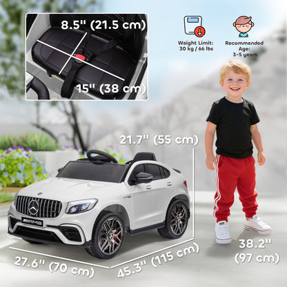MegaMart 12V Toddler Ride On Car with Remote Control, Mercedes Benz AMG GLC63S Coupe, Electric Car with 2 Speed, MP3 Player, Light, Horn, Songs, Suspension, White