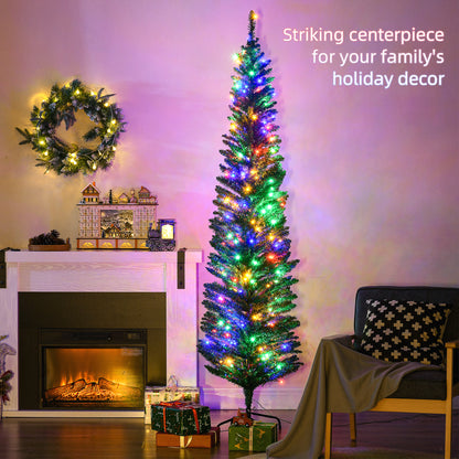 MegaMart 7' Artificial Pencil Christmas Trees Holiday Decoration with Colorful LED Lights, Steel Base, Skinny Shape
