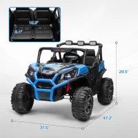MegaMart 2 Seater 24V Kids Electric Car w/ Remote Control, 3 Speed, LED Lights, Music, Horn, Spring Suspension, Slow Start, Blue