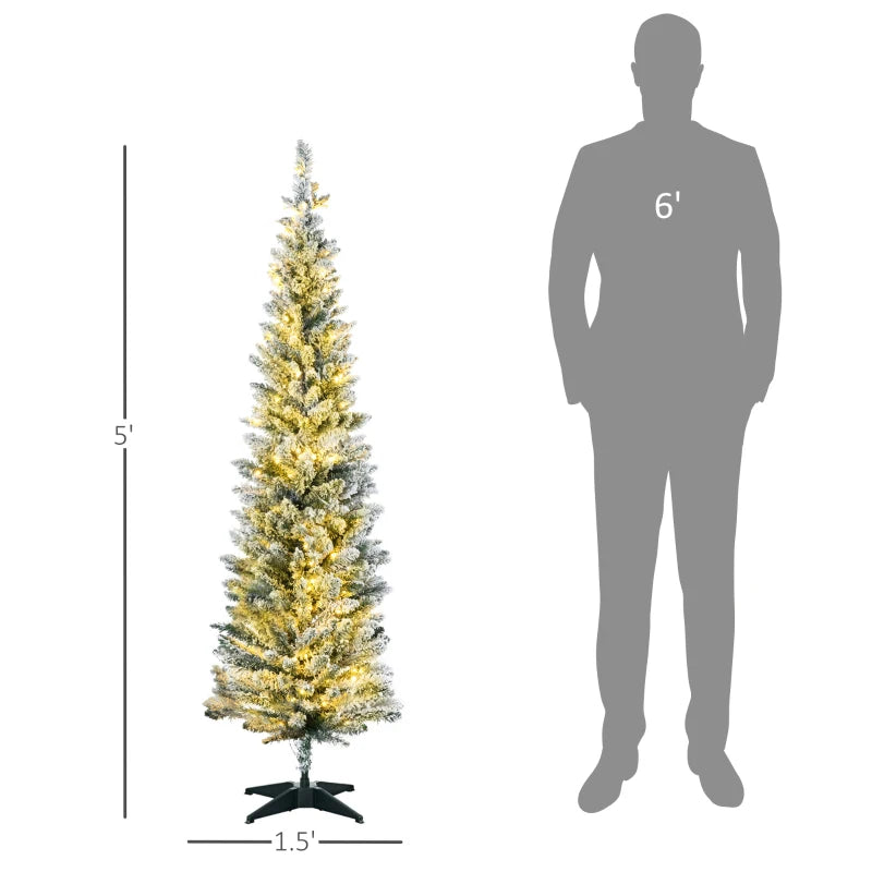MegaMart 5ft Pencil Christmas Tree, Slim Artificial Christmas Tree with Realistic Branches and Warm White LED Lights, Green