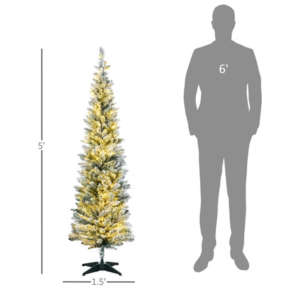 MegaMart 5ft Pencil Christmas Tree, Slim Artificial Christmas Tree with Realistic Branches and Warm White LED Lights, Green