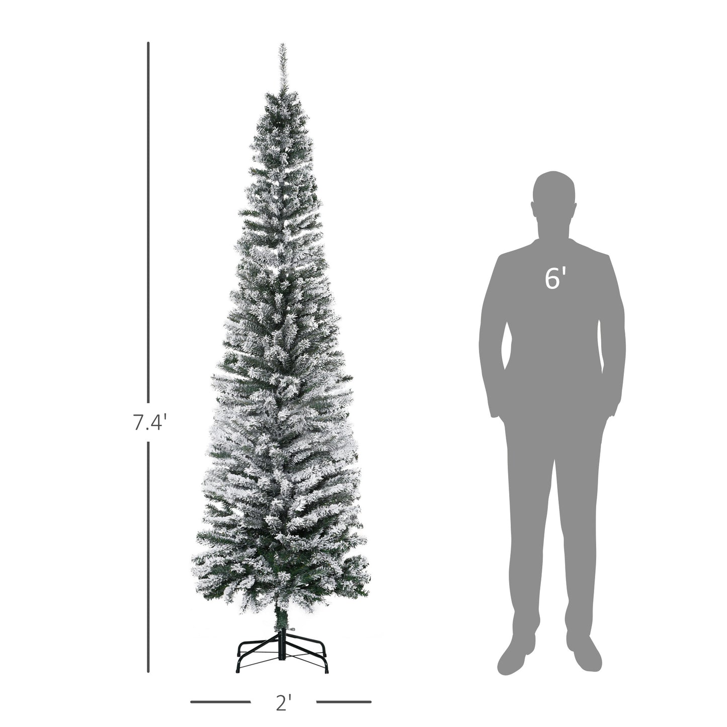 MegaMart 7.5ft Artificial Snow Flocked Christmas Tree, Winter Style Holiday Xmas Pencil Tree with Foldable Steel Stand Home Indoor Decoration, Green Slim Unlit Pine Hinged PVC | AosomLoading...Loading...Loading...Loading...Loading...Loading...Loading