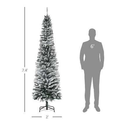 MegaMart 7.5ft Artificial Snow Flocked Christmas Tree, Winter Style Holiday Xmas Pencil Tree with Foldable Steel Stand Home Indoor Decoration, Green Slim Unlit Pine Hinged PVC | AosomLoading...Loading...Loading...Loading...Loading...Loading...Loading