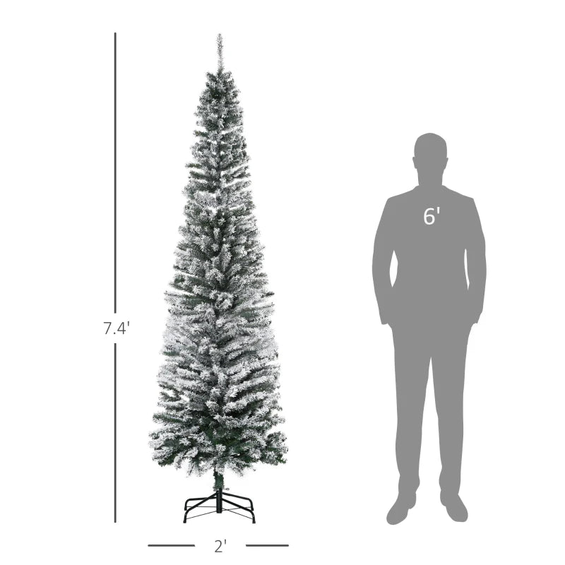 MegaMart 7.5ft Artificial Snow Flocked Christmas Tree, Winter Style Holiday Xmas Pencil Tree with Foldable Steel Stand Home Indoor Decoration, Green Slim Unlit Pine Hinged PVC | AosomLoading...Loading...Loading...Loading...Loading...Loading...Loading