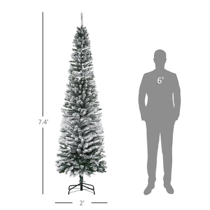MegaMart 7.5ft Artificial Snow Flocked Christmas Tree, Winter Style Holiday Xmas Pencil Tree with Foldable Steel Stand Home Indoor Decoration, Green Slim Unlit Pine Hinged PVC | AosomLoading...Loading...Loading...Loading...Loading...Loading...Loading