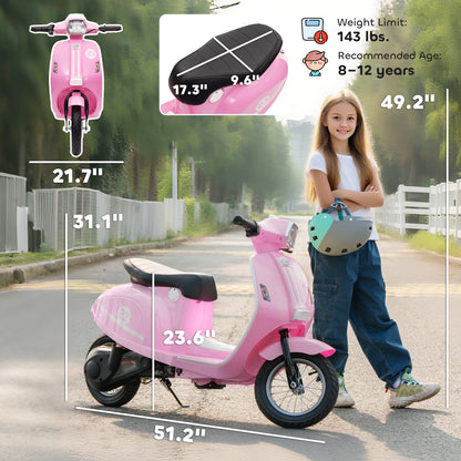 MegaMart 24V Kids Motorcycle with 3-Speed, Electric Motorcycle with Rear Suspension and LED Lights for 8-12 Years Old, Pink