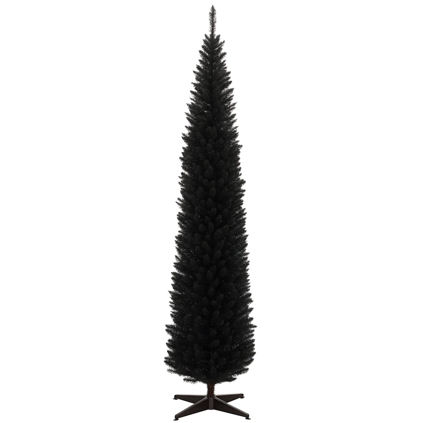 MegaMart 8ft Unlit Pencil Artificial Christmas Tree with Realistic Branches and 618 Tips, Plastic Base, Black