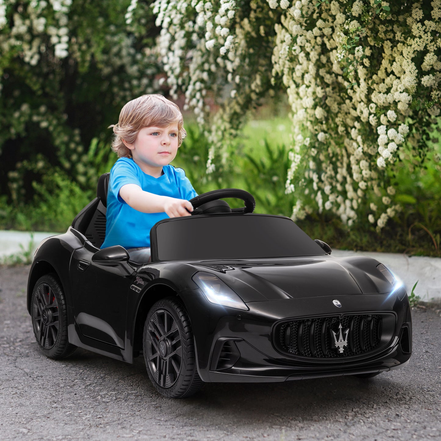 MegaMart Maserati Gran Turismo Licensed 12V Kids Electric Car w/ Remote Control, Soft Start, LED Lights, Music, Horn, Black