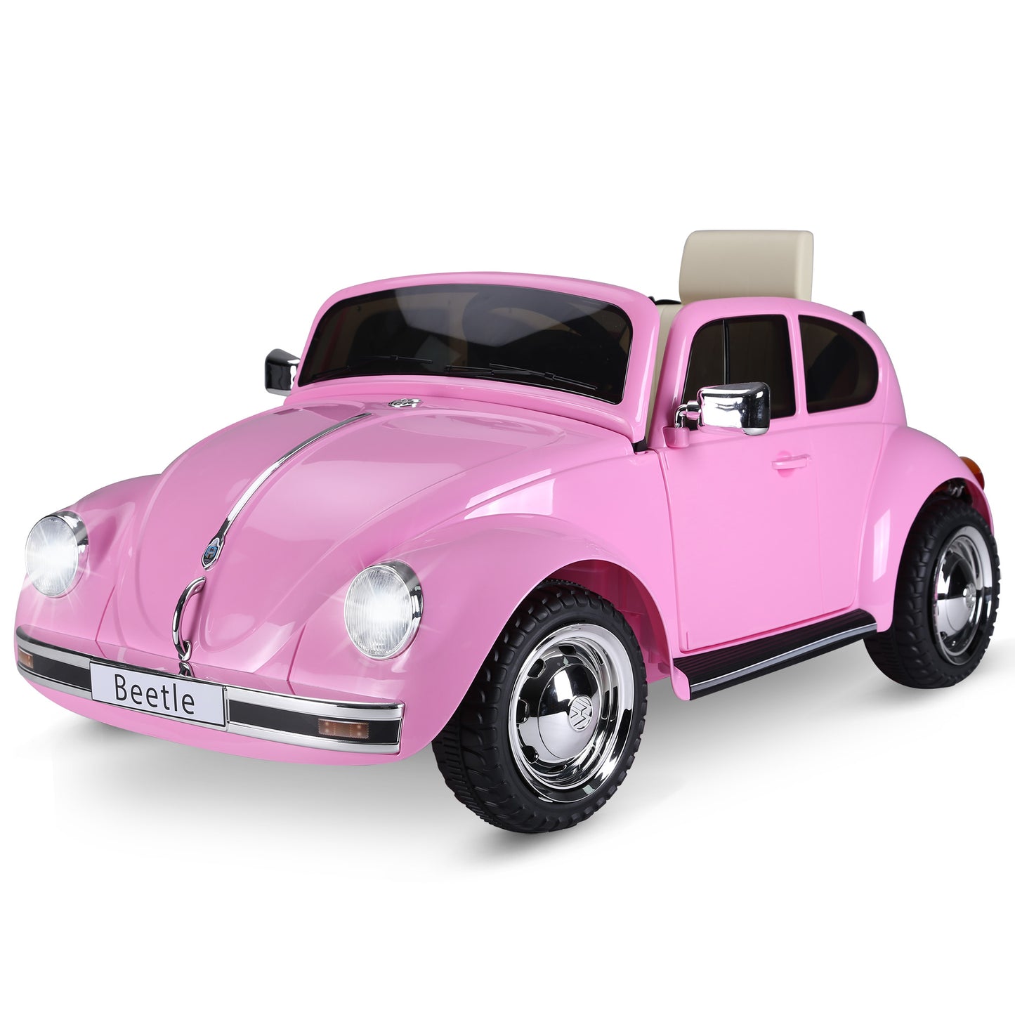 MegaMart Licensed Volkswagen Beetle Ride-on Kids Electric Car with Secondary Remote Control & Extra Wide Safety Tires - Pink