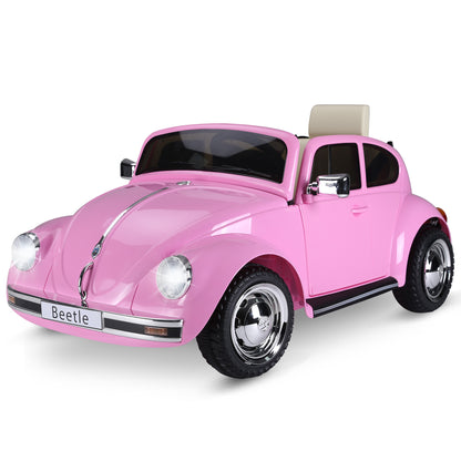 MegaMart Licensed Volkswagen Beetle Ride-on Kids Electric Car with Secondary Remote Control & Extra Wide Safety Tires - Pink