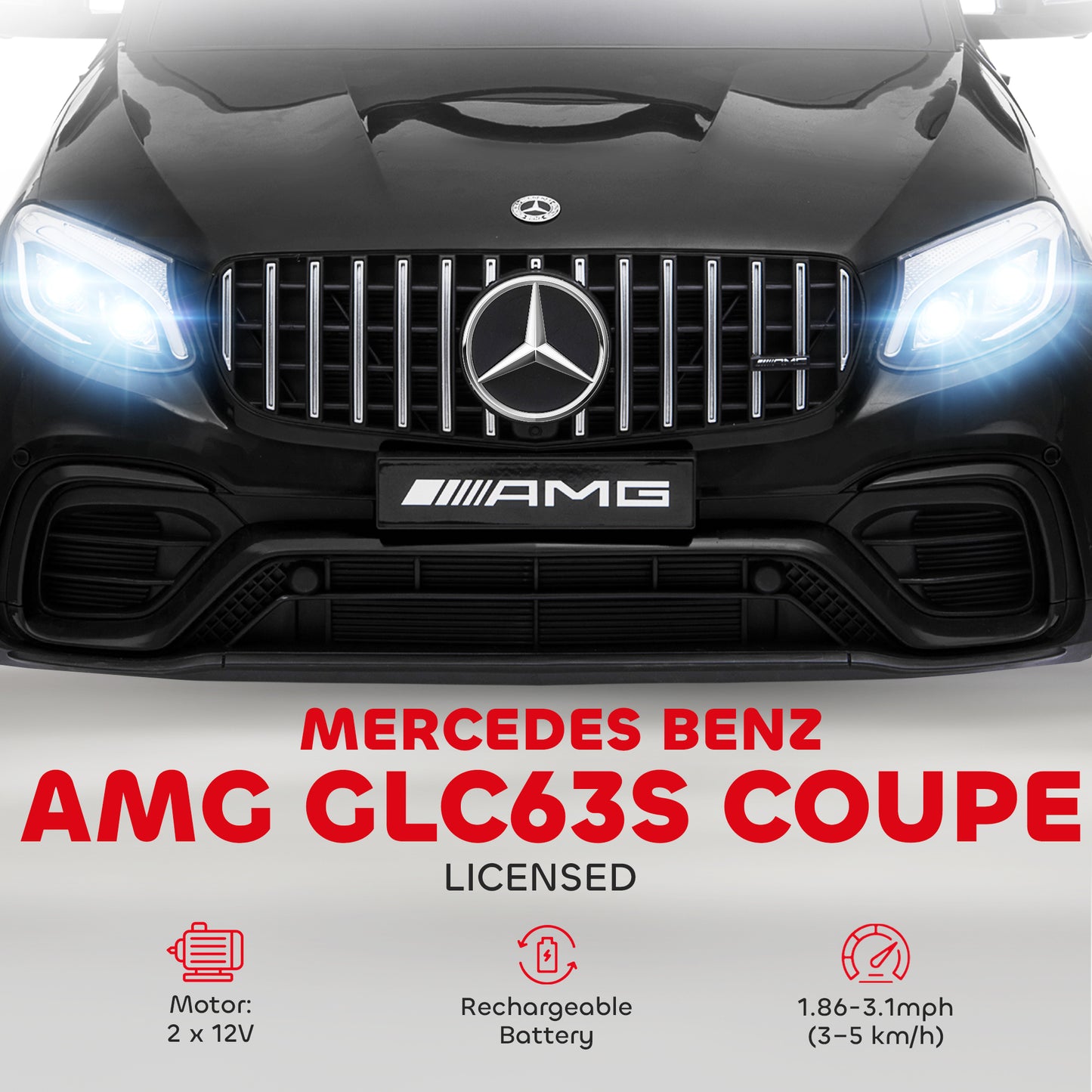 MegaMart Toddler Ride On Car (Mercedes Benz AMG GLC63S Coupe) Electric Kids Ride On Car with 2 Speed, MP3 Player, Light, Horn, Songs, Suspension - Fun for Toddlers and Kids - Black