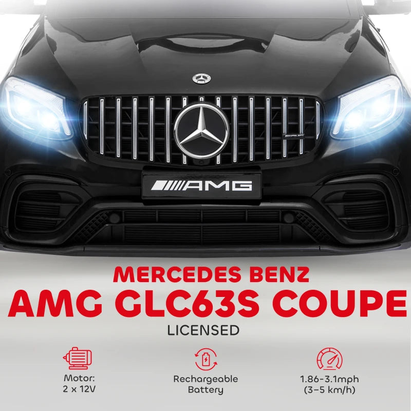 MegaMart Toddler Ride On Car (Mercedes Benz AMG GLC63S Coupe) Electric Kids Ride On Car with 2 Speed, MP3 Player, Light, Horn, Songs, Suspension - Fun for Toddlers and Kids - Black