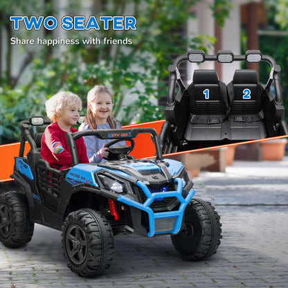 MegaMart 2 Seater 24V Kids Electric Car w/ Remote Control, 3 Speed, LED Lights, Music, Horn, Spring Suspension, Slow Start, Blue