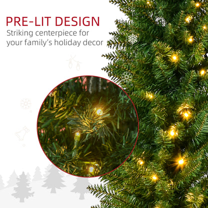 MegaMart 6' Tall Pre-Lit Slim Noble Fir Artificial Pencil Christmas Tree with 200 Warm White LED Lights and 390 Tips, for Christmas Decoration, Green