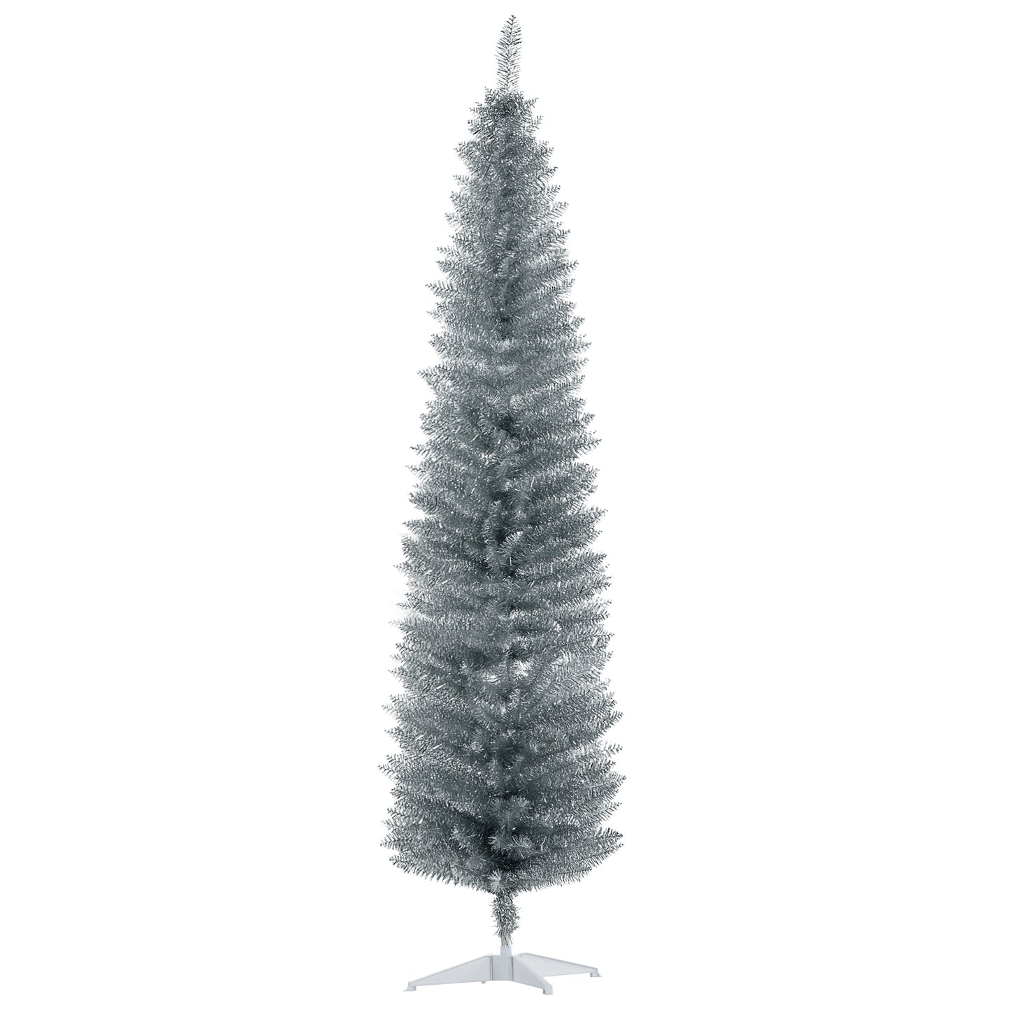 MegaMart 7FT Decorated Christmas Tree, Pencil Christmas Tree with 499 Realistic Branch Tips and Plastic Stand, Silver