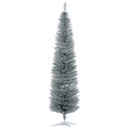 MegaMart 7FT Decorated Christmas Tree, Pencil Christmas Tree with 499 Realistic Branch Tips and Plastic Stand, Silver