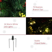 MegaMart 24in Christmas Tree 2-Pack Outdoor Pre-Lit Artificial Pine Cordless with 24 Warm White Lights and Stakes