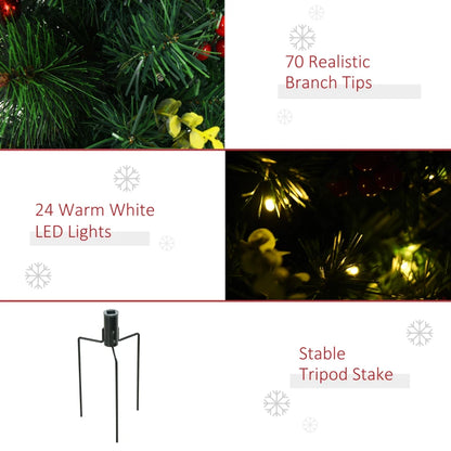MegaMart 24in Christmas Tree 2-Pack Outdoor Pre-Lit Artificial Pine Cordless with 24 Warm White Lights and Stakes
