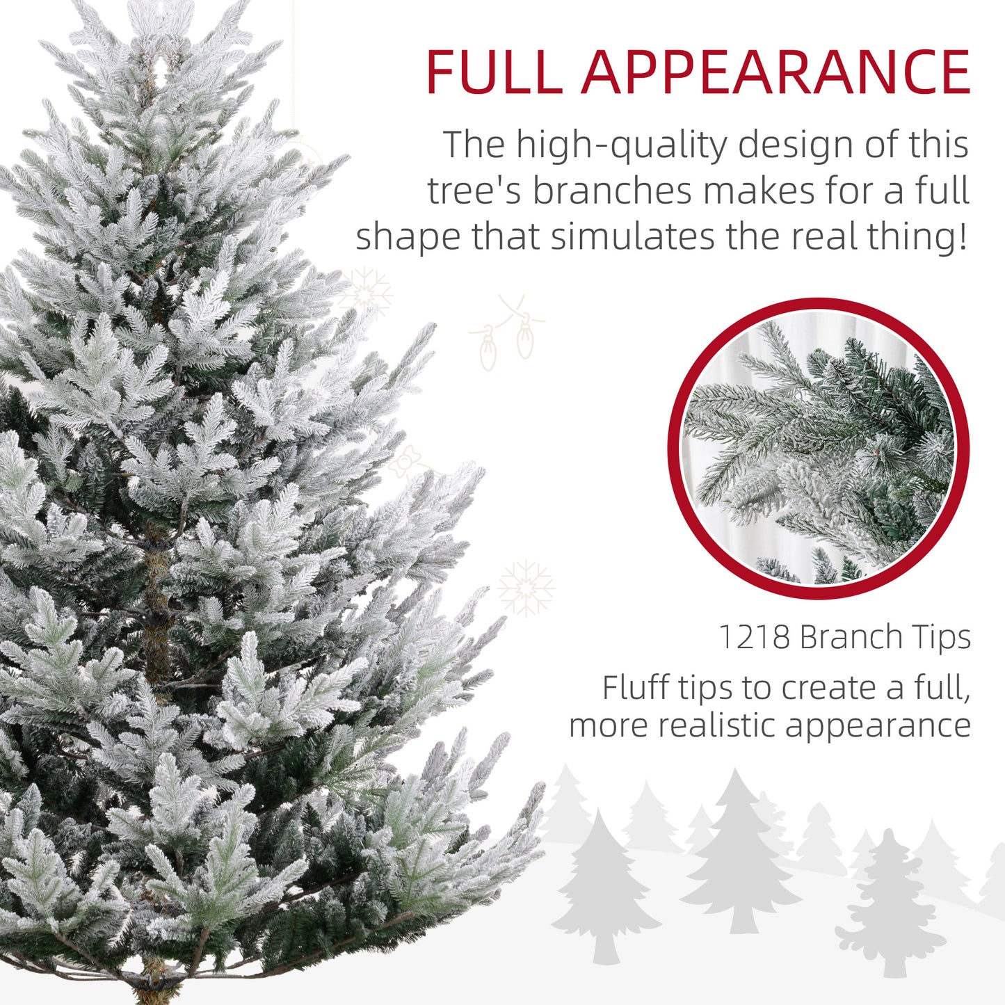 MegaMart 7.5 FT Artificial Christmas Tree, Flocked Hinged Xmas Tree with 1218 Tips, Steel Base, Auto Open, Green