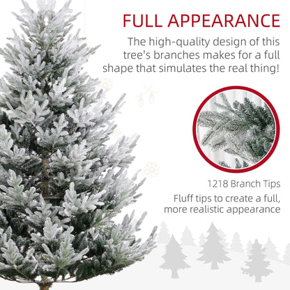 MegaMart 7.5 FT Artificial Christmas Tree, Flocked Hinged Xmas Tree with 1218 Tips, Steel Base, Auto Open, Green