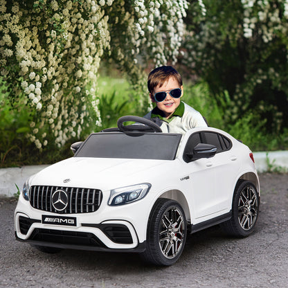 MegaMart 12V Toddler Ride On Car with Remote Control, Mercedes Benz AMG GLC63S Coupe, Electric Car with 2 Speed, MP3 Player, Light, Horn, Songs, Suspension, White