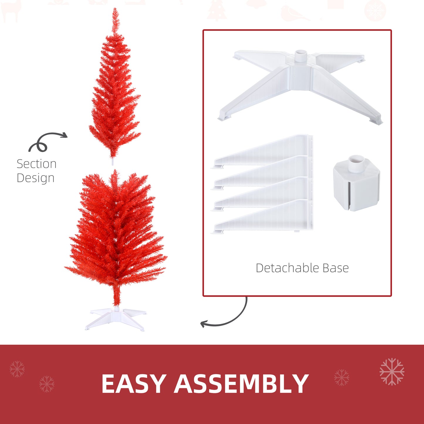 MegaMart 5FT Decorated Christmas Tree, Pencil Christmas Tree with 294 Realistic Branch Tips and Plastic Stand, Red