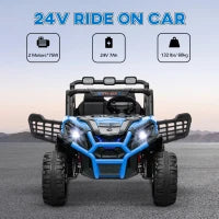 MegaMart 2 Seater 24V Kids Electric Car w/ Remote Control, 3 Speed, LED Lights, Music, Horn, Spring Suspension, Slow Start, Blue