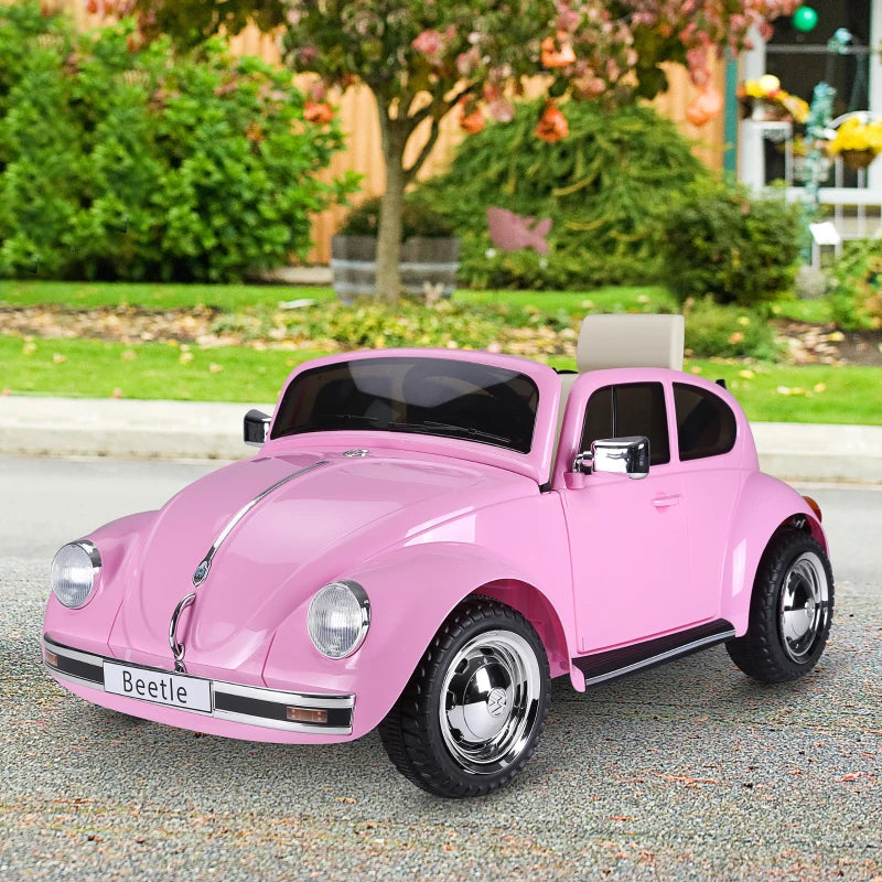 MegaMart Licensed Volkswagen Beetle Ride-on Kids Electric Car with Secondary Remote Control & Extra Wide Safety Tires - Pink
