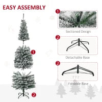 MegaMart 6ft Flocked Christmas Tree, Pencil Artificial Xmas Tree with Faux Snow, Dense Branches, Foldable Metal Base for Indoor Holiday Decor