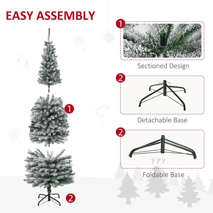 MegaMart 6ft Flocked Christmas Tree, Pencil Artificial Xmas Tree with Faux Snow, Dense Branches, Foldable Metal Base for Indoor Holiday Decor