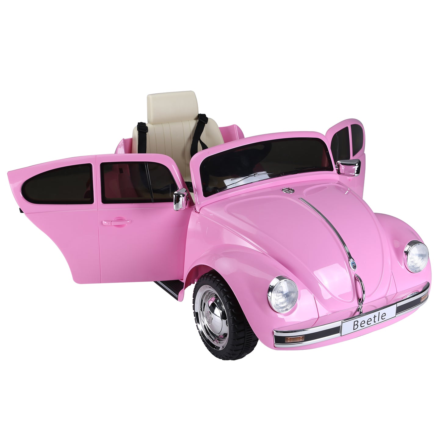 MegaMart Licensed Volkswagen Beetle Ride-on Kids Electric Car with Secondary Remote Control & Extra Wide Safety Tires - Pink