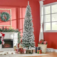 MegaMart 7.5ft Artificial Snow Flocked Christmas Tree, Winter Style Holiday Xmas Pencil Tree with Foldable Steel Stand Home Indoor Decoration, Green Slim Unlit Pine Hinged PVC | AosomLoading...Loading...Loading...Loading...Loading...Loading...Loading