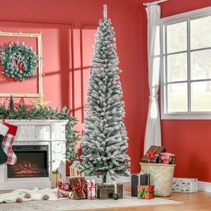 MegaMart 7.5ft Artificial Snow Flocked Christmas Tree, Winter Style Holiday Xmas Pencil Tree with Foldable Steel Stand Home Indoor Decoration, Green Slim Unlit Pine Hinged PVC | AosomLoading...Loading...Loading...Loading...Loading...Loading...Loading