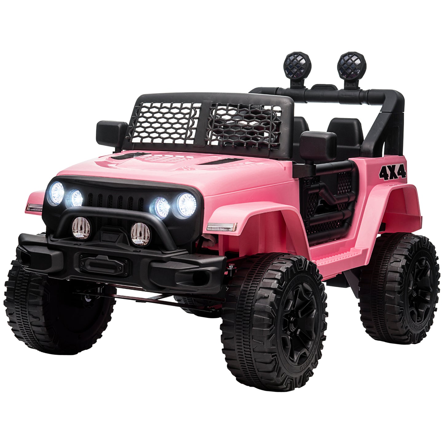 MegaMart 12V Kids Ride On Truck with Parent Remote Control, Battery Powered Electric Car with Spring Suspension, Adjustable Speed, LED Lights and Horn, Pink