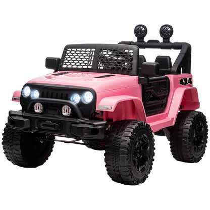 MegaMart 12V Kids Ride On Truck with Parent Remote Control, Battery Powered Electric Car with Spring Suspension, Adjustable Speed, LED Lights and Horn, Pink