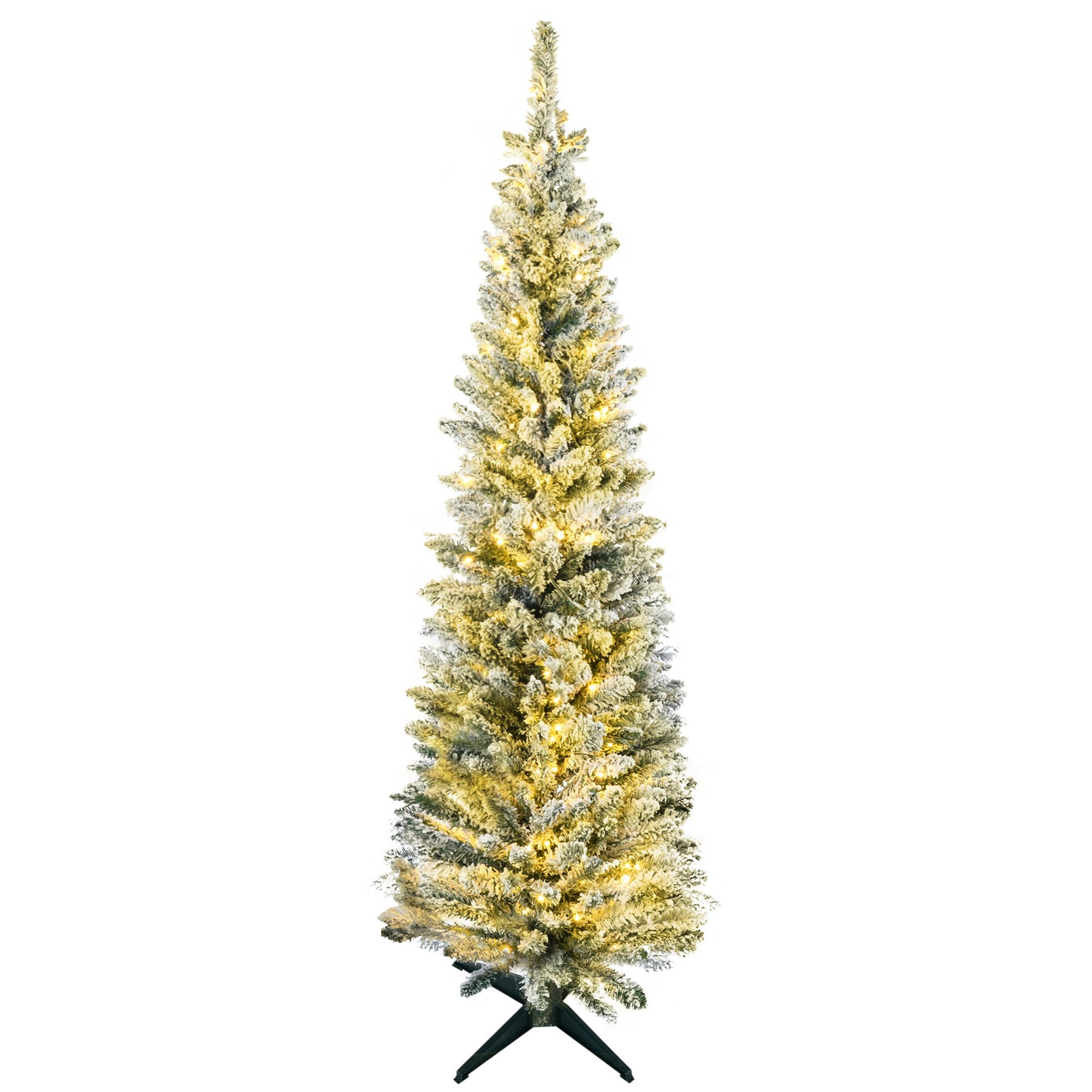 MegaMart 5ft Pencil Christmas Tree, Slim Artificial Christmas Tree with Realistic Branches and Warm White LED Lights, Green