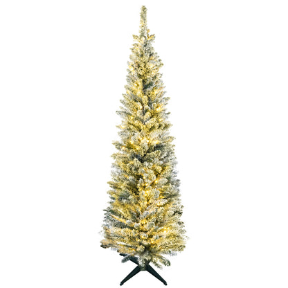 MegaMart 5ft Pencil Christmas Tree, Slim Artificial Christmas Tree with Realistic Branches and Warm White LED Lights, Green