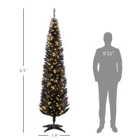 MegaMart 7ft Pencil Christmas Tree, Slim Artificial Christmas Tree with Realistic Branches and Warm White LED Lights, Black