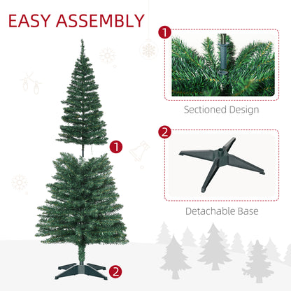 MegaMart 5' Tall Pre-Lit Slim Noble Fir Artificial Pencil Christmas Tree with Realistic Branches, 110 Warm White LED Lights and 294 Tips, Green