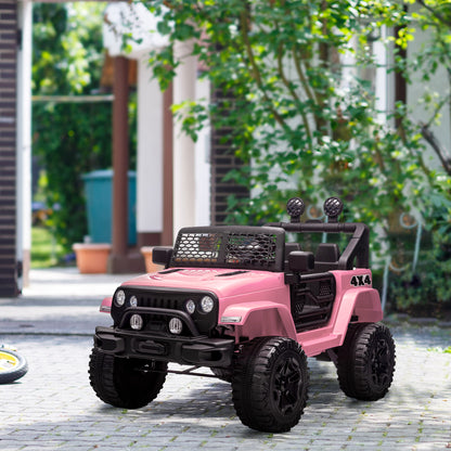 MegaMart 12V Kids Ride On Truck with Parent Remote Control, Battery Powered Electric Car with Spring Suspension, Adjustable Speed, LED Lights and Horn, Pink