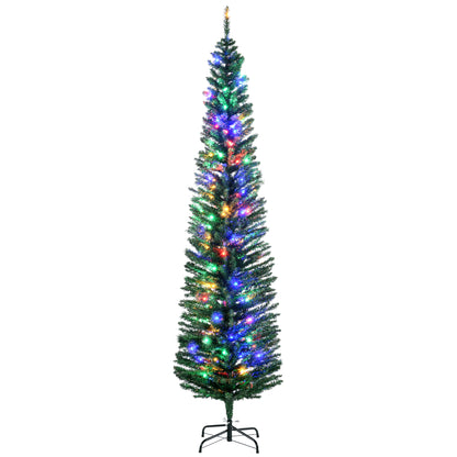 MegaMart 7' Artificial Pencil Christmas Trees Holiday Decoration with Colorful LED Lights, Steel Base, Skinny Shape