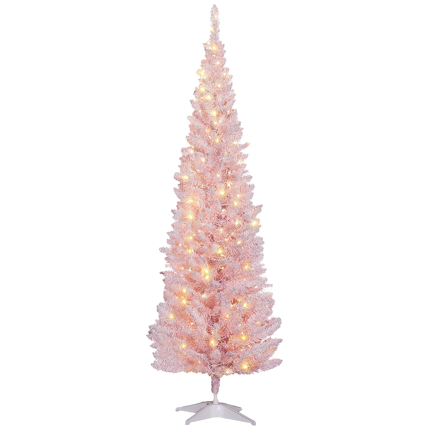 MegaMart 6ft Pencil Christmas Tree, Slim Artificial Christmas Tree with Realistic Branches and Warm White LED Lights, Pink