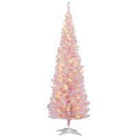 MegaMart 6ft Pencil Christmas Tree, Slim Artificial Christmas Tree with Realistic Branches and Warm White LED Lights, Pink