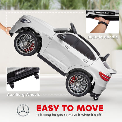 MegaMart 12V Toddler Ride On Car with Remote Control, Mercedes Benz AMG GLC63S Coupe, Electric Car with 2 Speed, MP3 Player, Light, Horn, Songs, Suspension, White